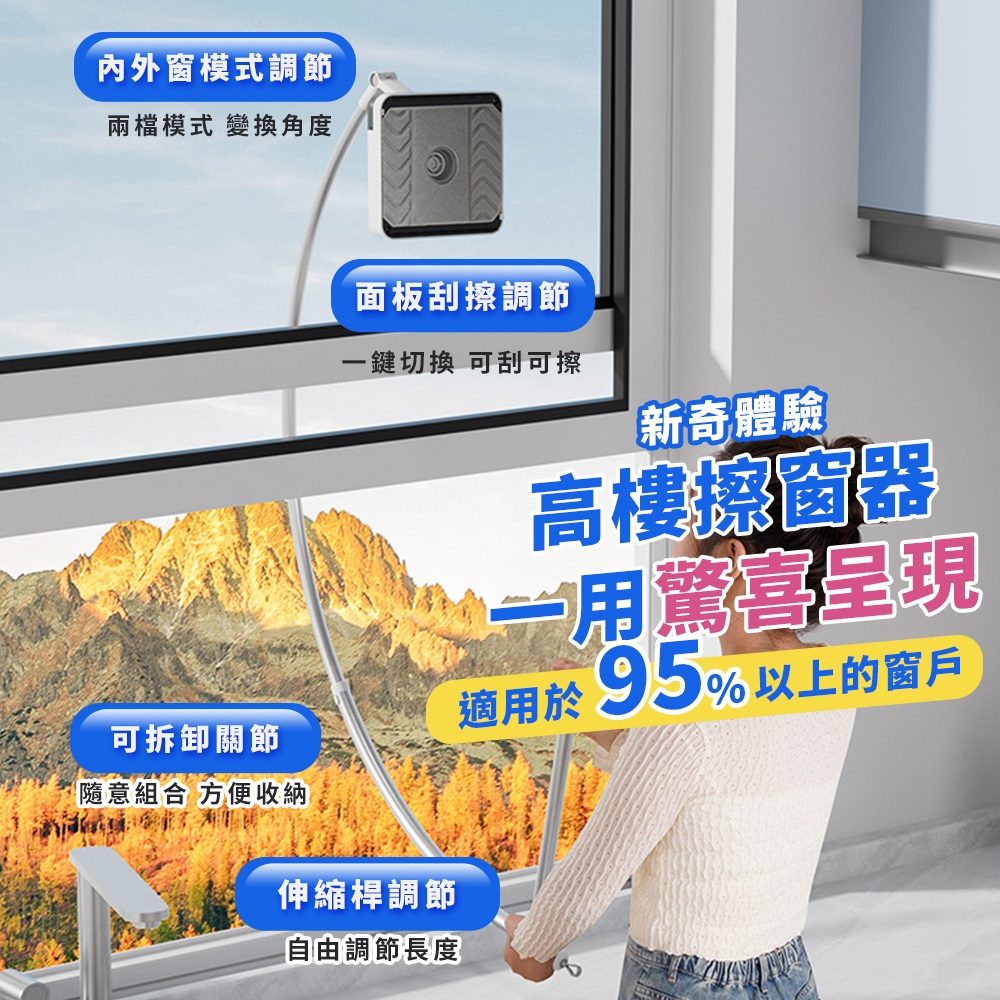 可伸縮擦窗神器(擦窗戶 擦窗 洗玻璃 擦玻璃 洗窗戶 擦窗神器 擦窗器 玻璃清潔 刮水器 高樓專用)