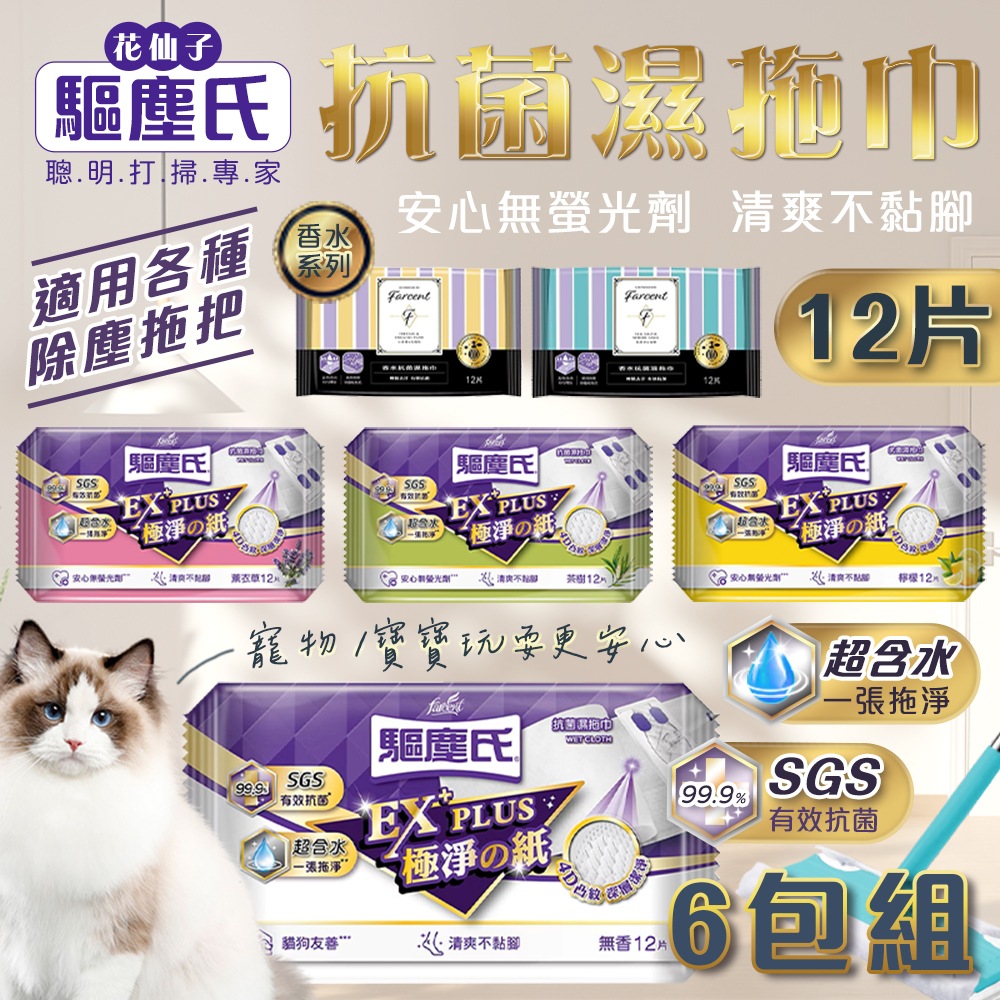 【驅塵氏】6包組 抗菌濕拖巾12片
