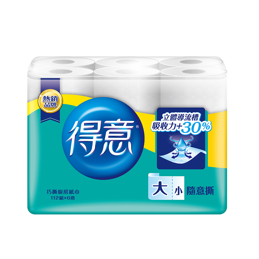 金得意 巧撕廚房紙巾 112組X6捲X8串/箱
