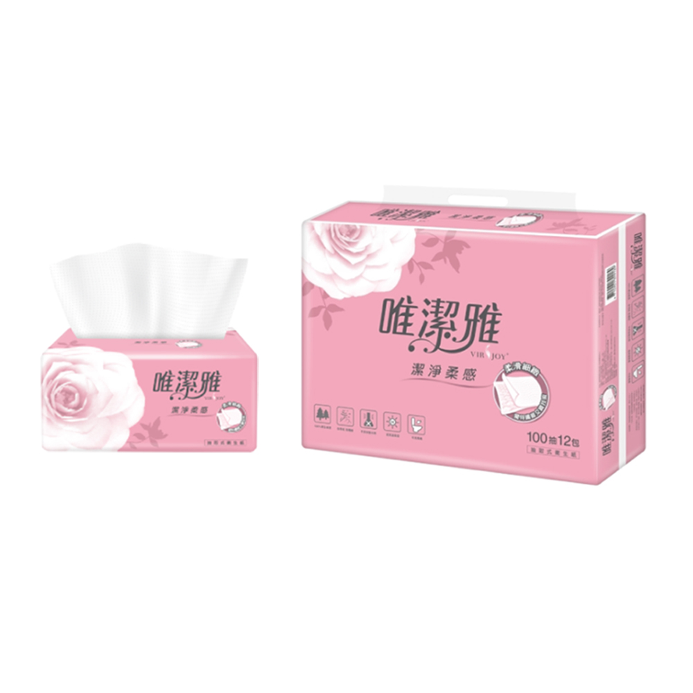 唯潔雅潔淨柔感抽取式衛生紙 (100抽x72包/箱)