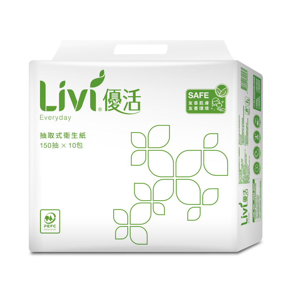 Livi優活抽取式衛生紙150抽X10包X8串/箱-共80包