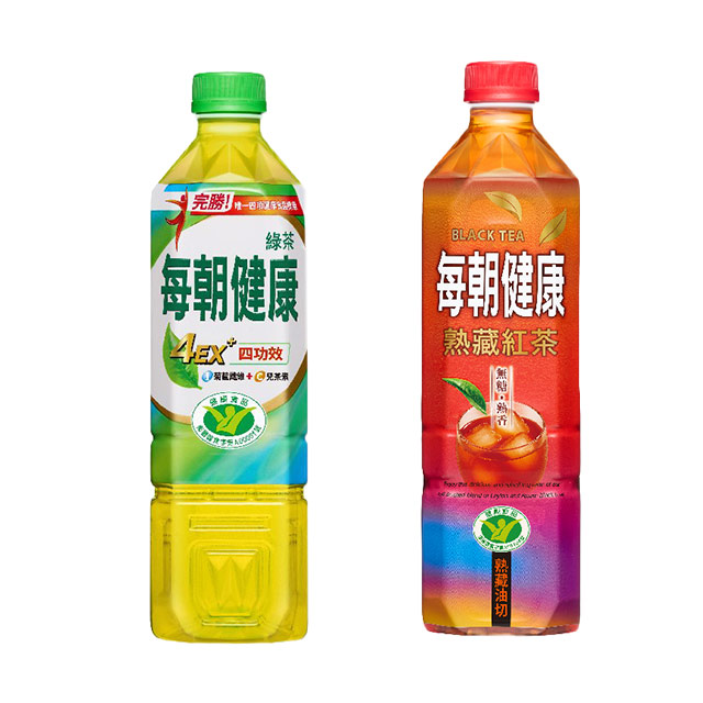 每朝健康綠茶650ml(24入/箱)+無糖紅茶650ml(24入/箱)共48入