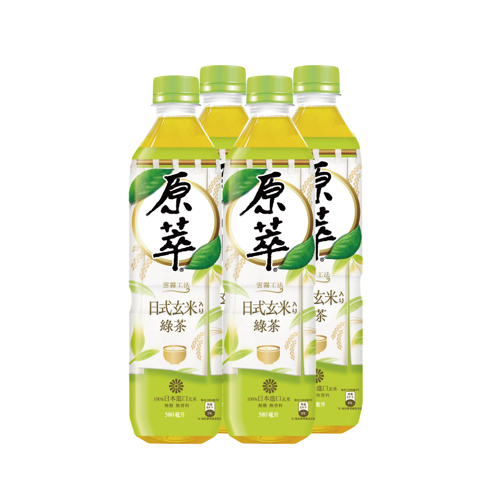 【原萃】日式玄米綠茶寶特瓶580mlx4入/組(無糖)