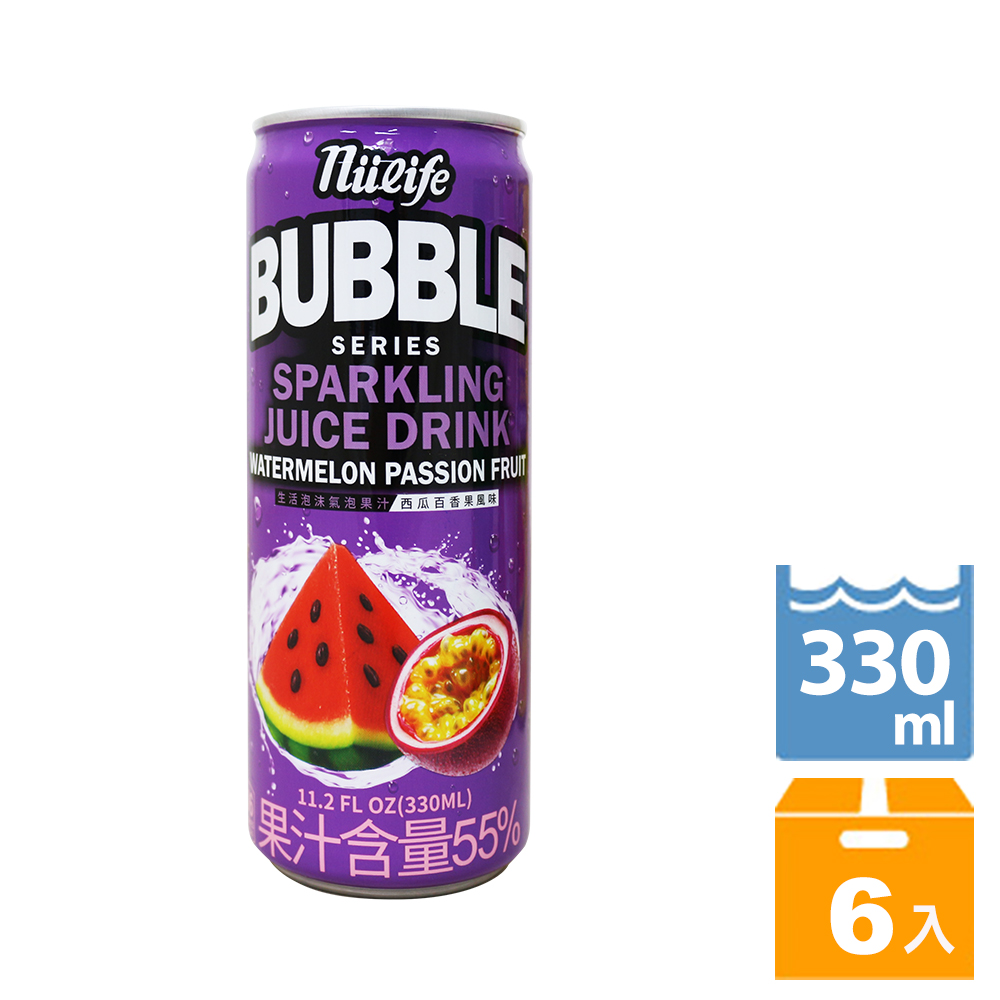 NuLife 生活 生活泡沫西瓜氣泡果汁系列330ml(6入/組)荔枝/薄荷/百香果/鳳梨