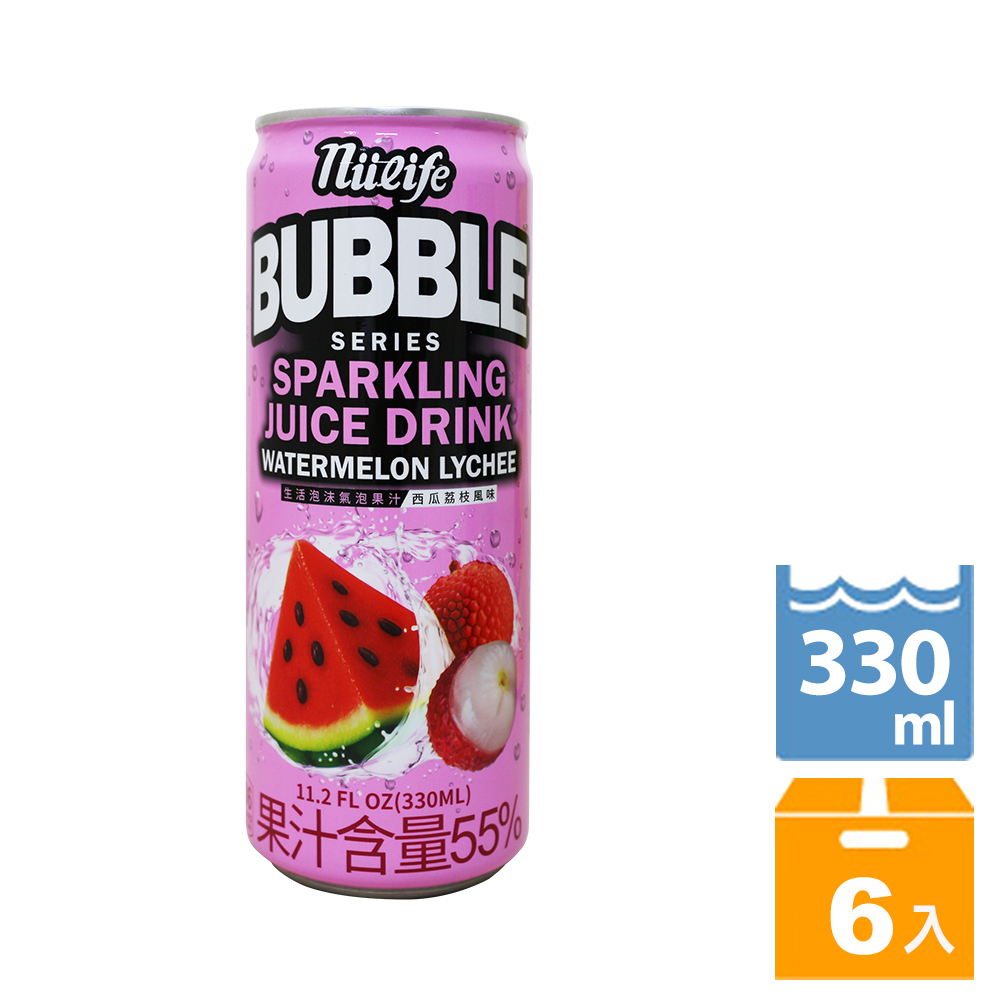 NuLife 生活 生活泡沫西瓜氣泡果汁系列330ml(6入/組)荔枝/薄荷/百香果/鳳梨