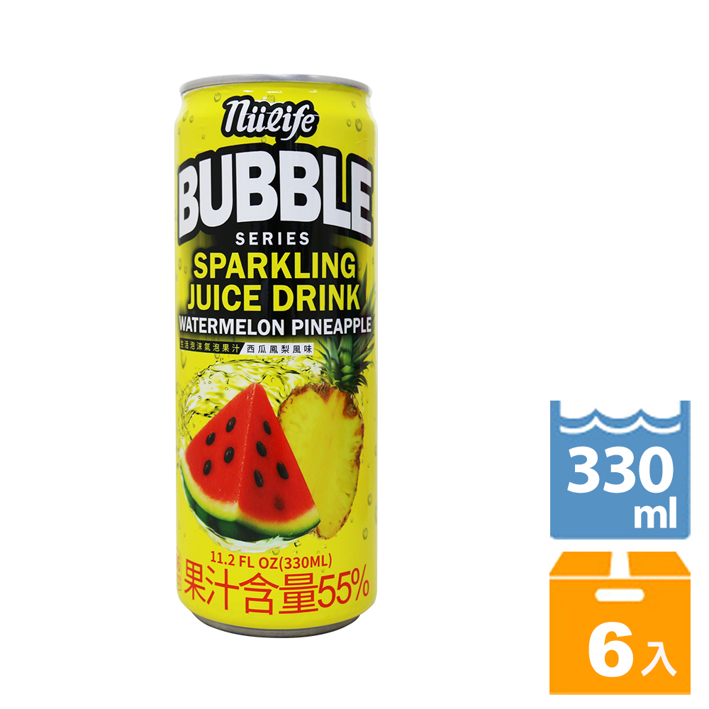 NuLife 生活 生活泡沫西瓜氣泡果汁系列330ml(6入/組)荔枝/薄荷/百香果/鳳梨