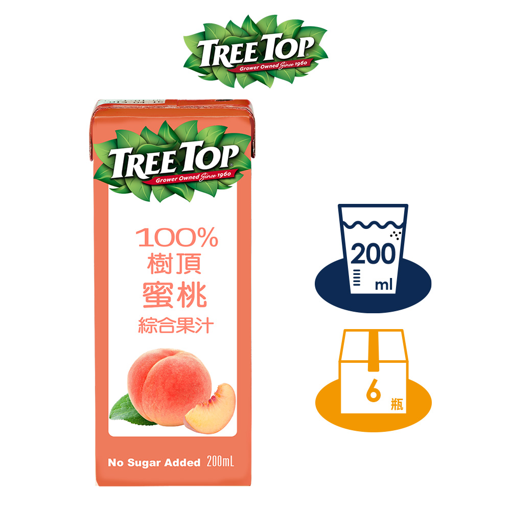 【TREE TOP樹頂】100%水蜜桃綜合果汁_200ML_利樂包x6