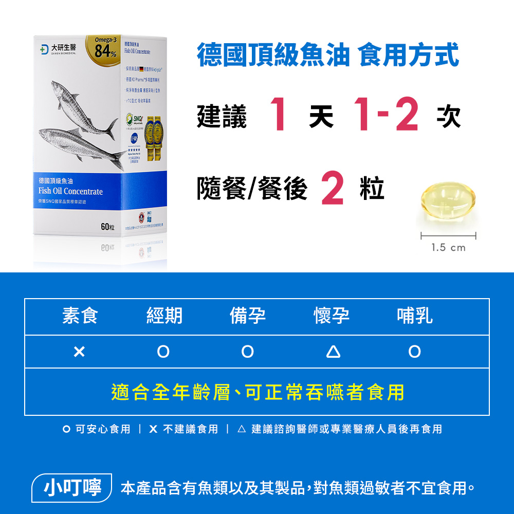 大研生醫 德國頂級魚油-Omega-3 84%(60粒x5盒)