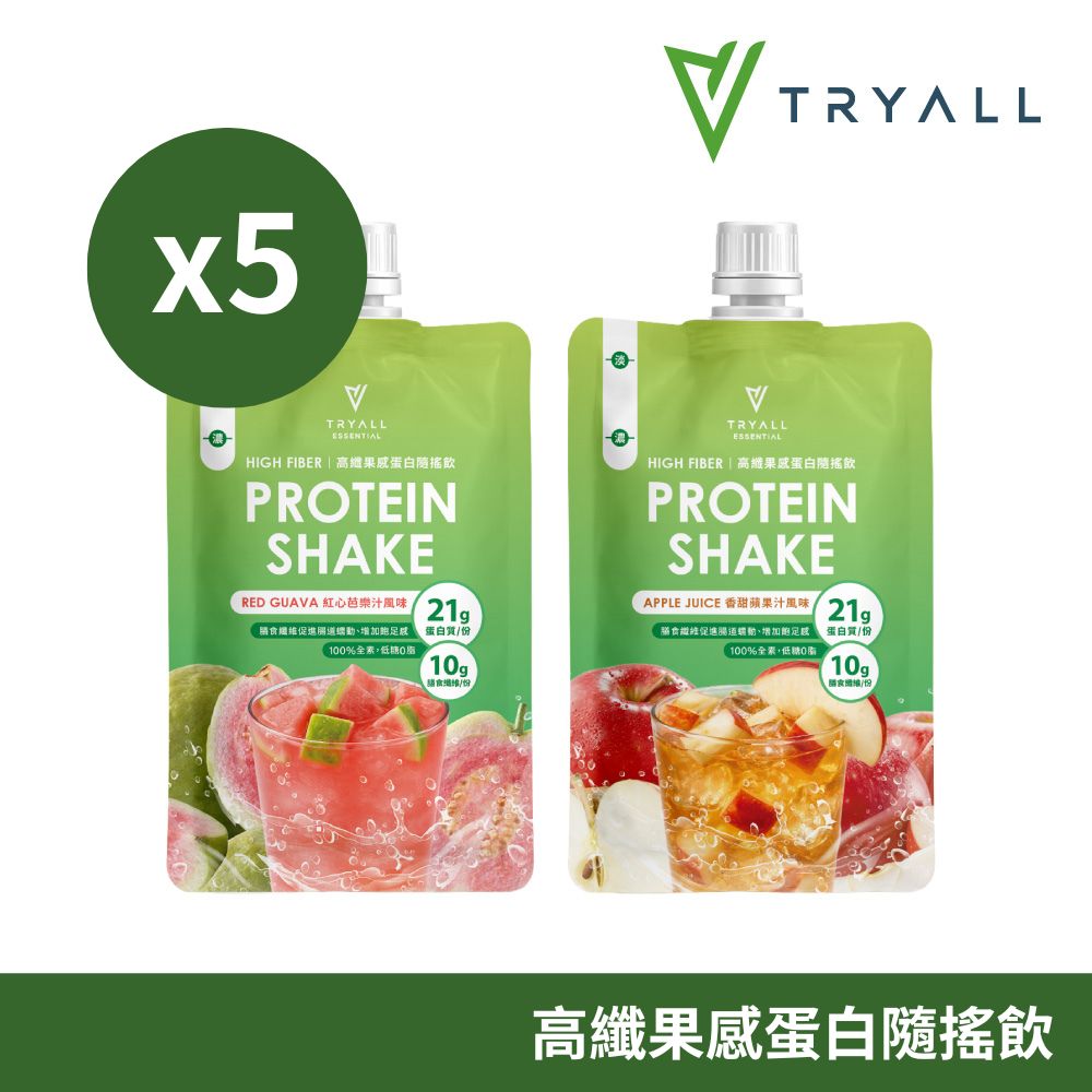 TRYALL 高纖果感蛋白隨搖飲5入(40g/包)