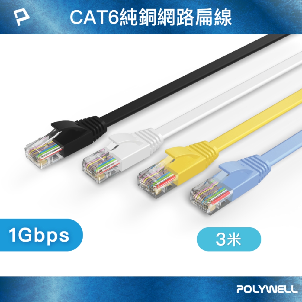 POLYWELL CAT6 高速網路傳輸扁線 /3M