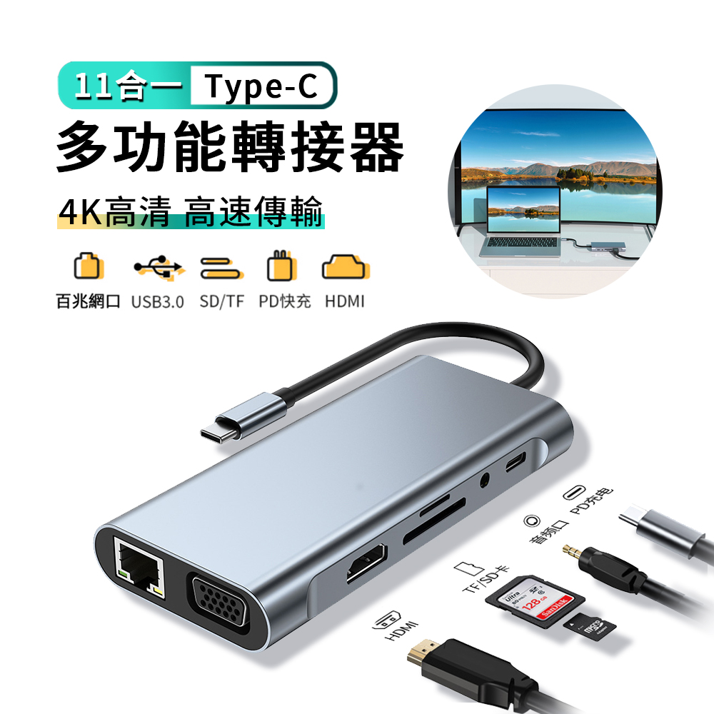 ANTIAN Type C 11合1多功能HUB轉接器 HDMI USB3 0集線器 網路線 音頻轉接頭 支援PD快充智能辦公 即插即用 散