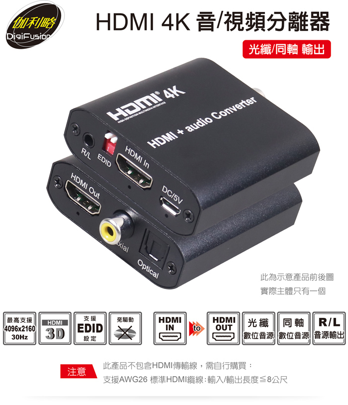 伽利略HDMI 4K 音/視頻分離器光纖/同軸輸出- PChome 商店街