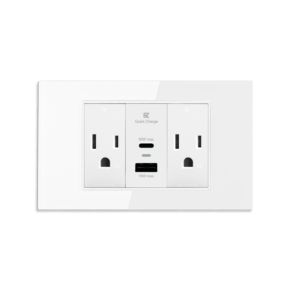 【易智快充】30W USB快充插座面板(AC插座+ 1/3USB 30W快充插座 + AC插座)