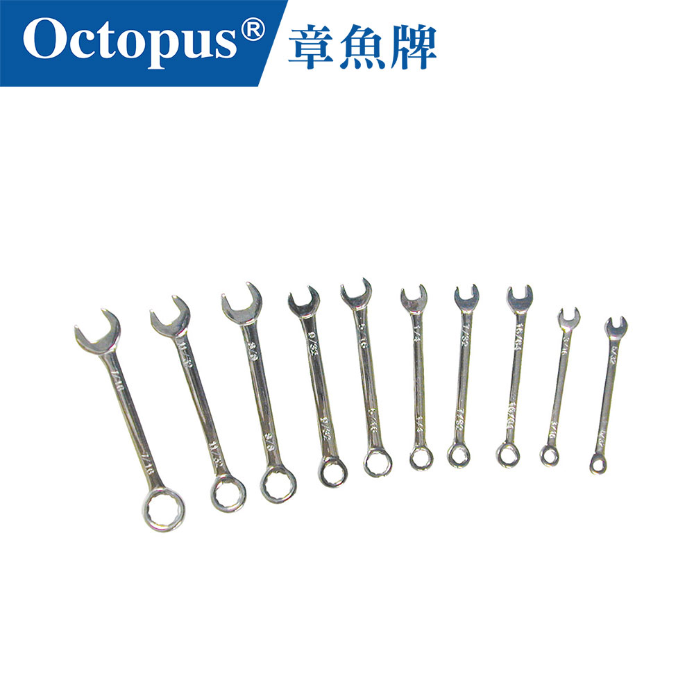 【Octopus章魚牌】迷你梅開扳手10支組英制 5/32-7/16