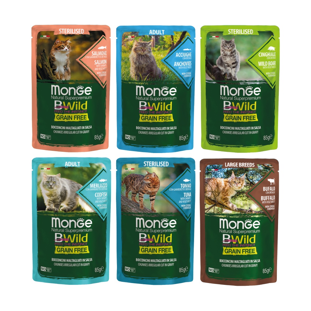 Monge瑪恩吉 BWild真野 無穀主食貓餐包85g*28入組