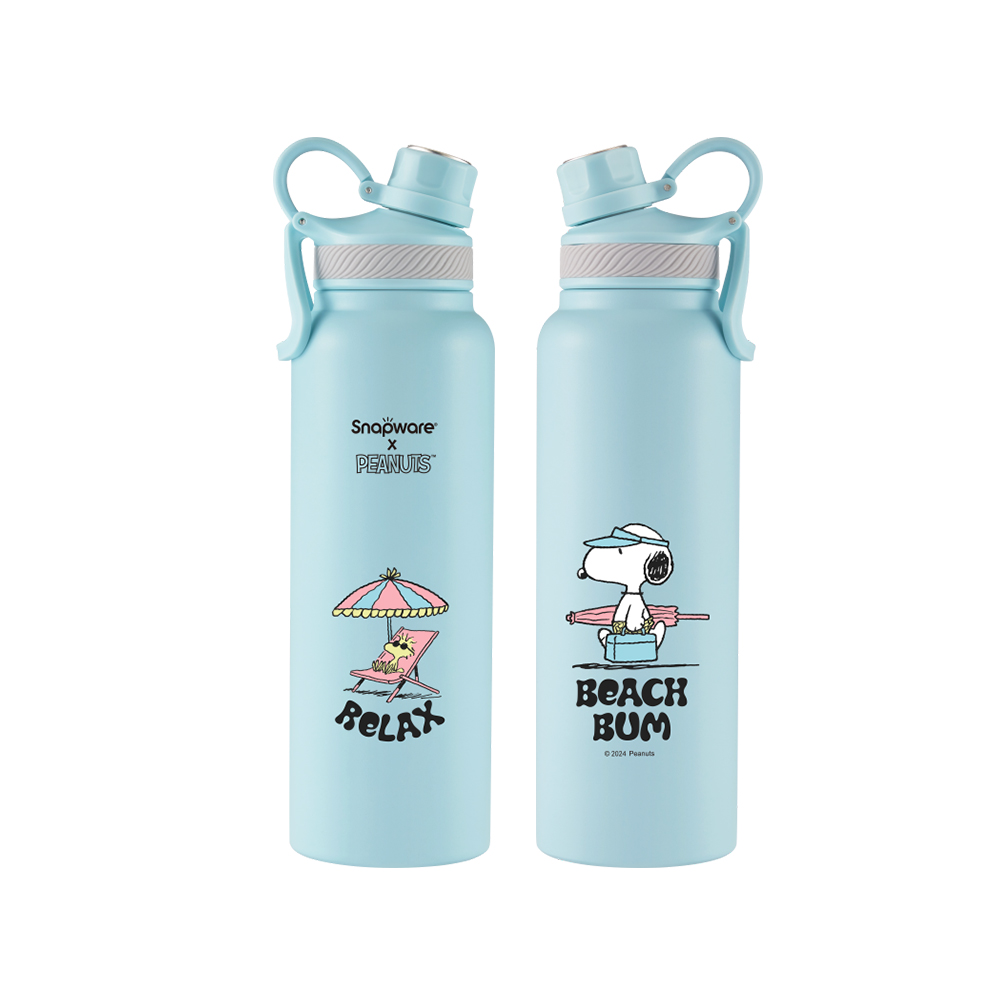 【Snapware康寧密扣】SNOOPY海灘假期手提不鏽鋼大容量保溫運動瓶1200ml-附吸管