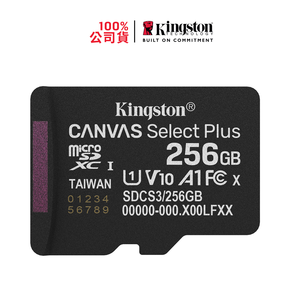 金士頓 Kingston Canvas Select Plus microSDXC UHS-I U1 V10 A1 256GB 記憶卡(SDCS3/256GB)