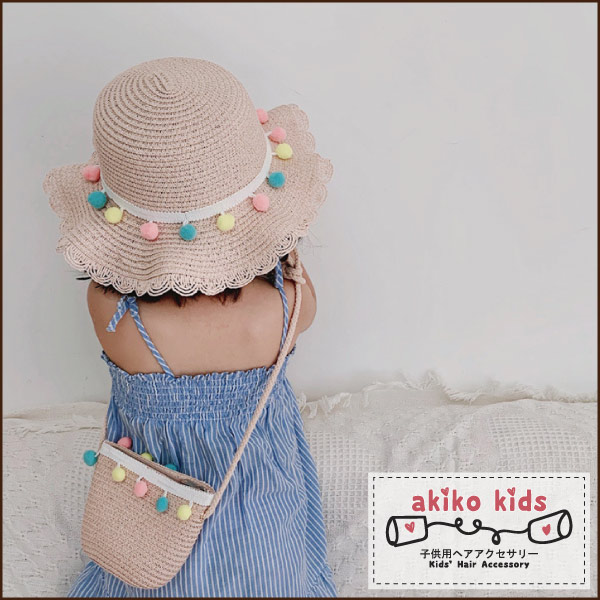 akiko kids】流蘇球球兒童編織遮陽草帽+小包組(2-8歲適用) - PChome 商店街