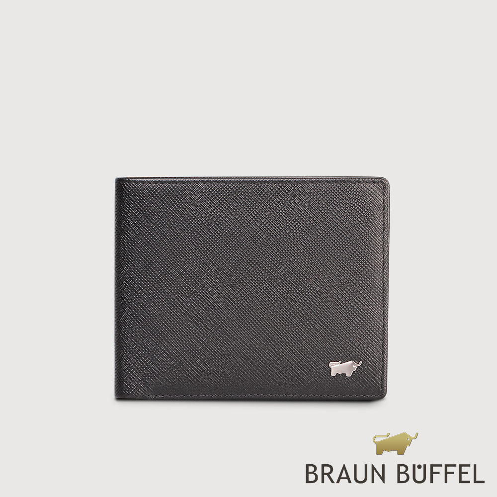【BRAUN BUFFEL德國小金牛】台灣總代理 尚恩A 8卡中間翻零錢袋皮夾-黑色/BF354-318-BK