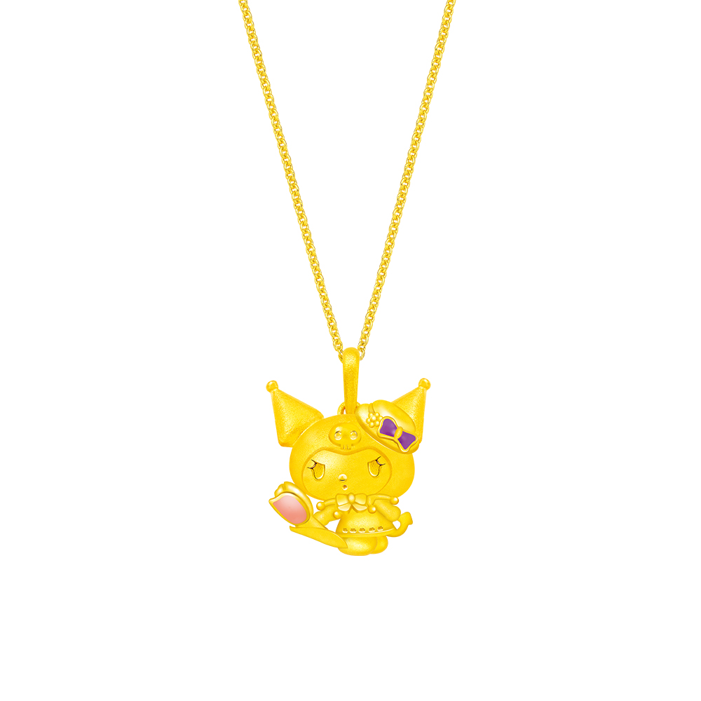 Just Gold 鎮金店 酷洛米 Kuromi 復古野餐趣-鬱金香 黃金吊墜(不含鍊)