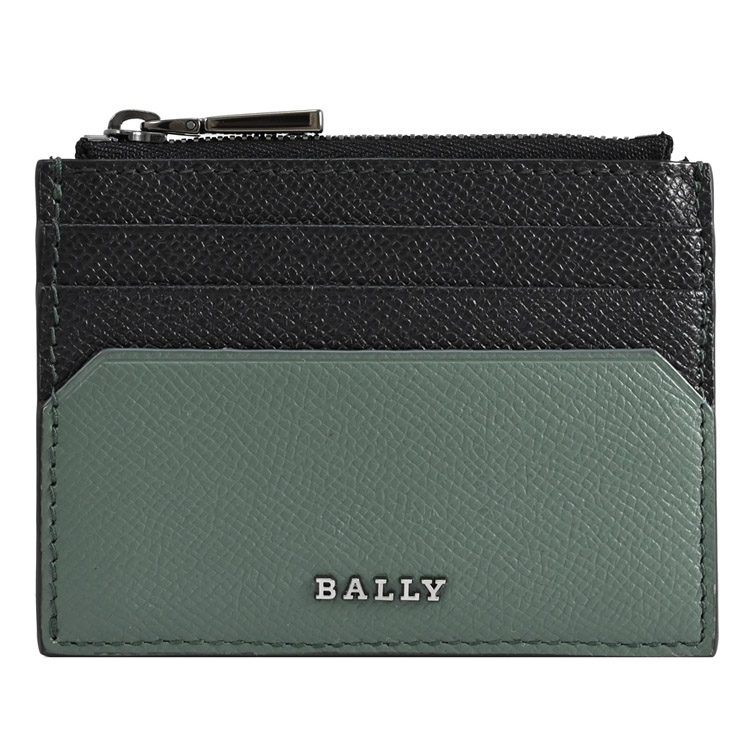 BALLY 6303211 BYRION 撞色荔枝牛皮6卡零錢包.灰綠/黑