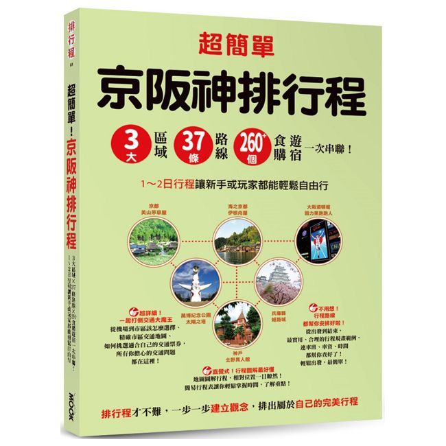 超簡單!京阪神排行程:3大區域x37條路線x260+食購遊宿一次串聯!1~2日行程讓新手或玩家都能輕鬆自由行