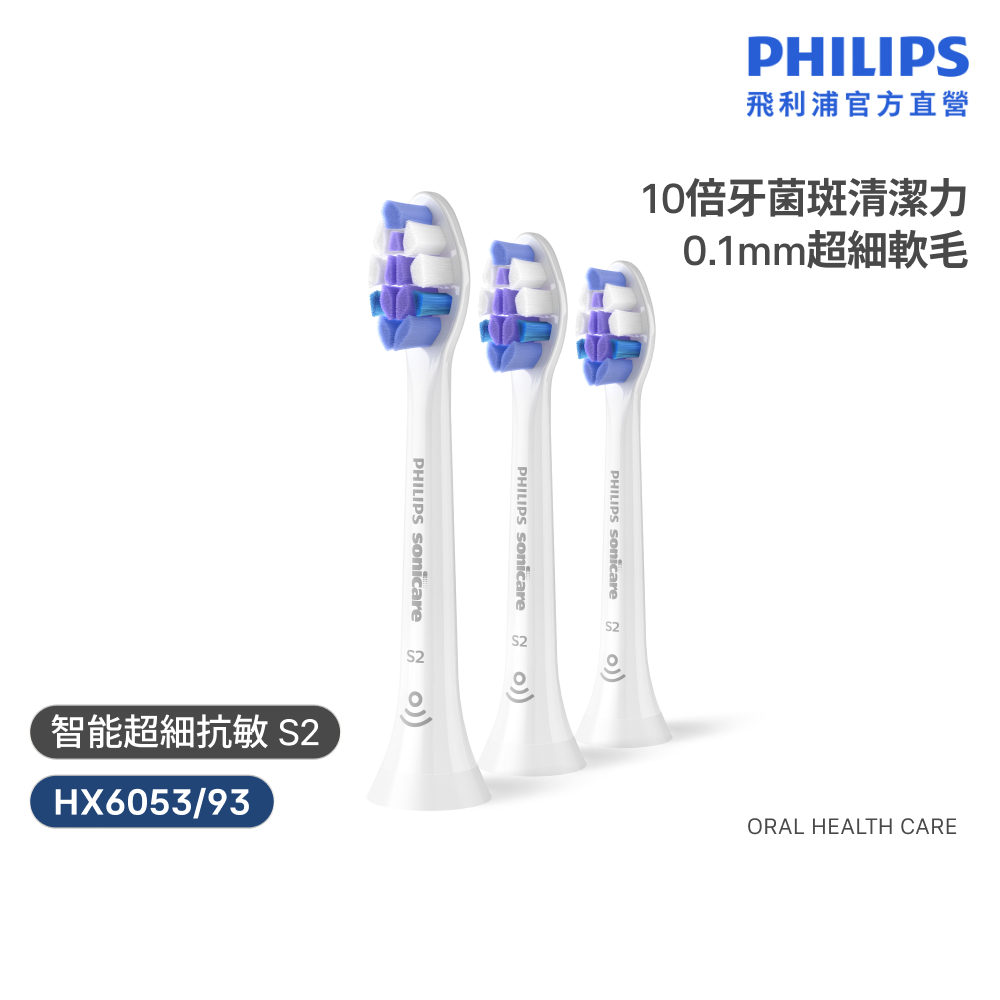 【PHILIPS 飛利浦】智能超細抗敏刷頭3入HX6053/93
