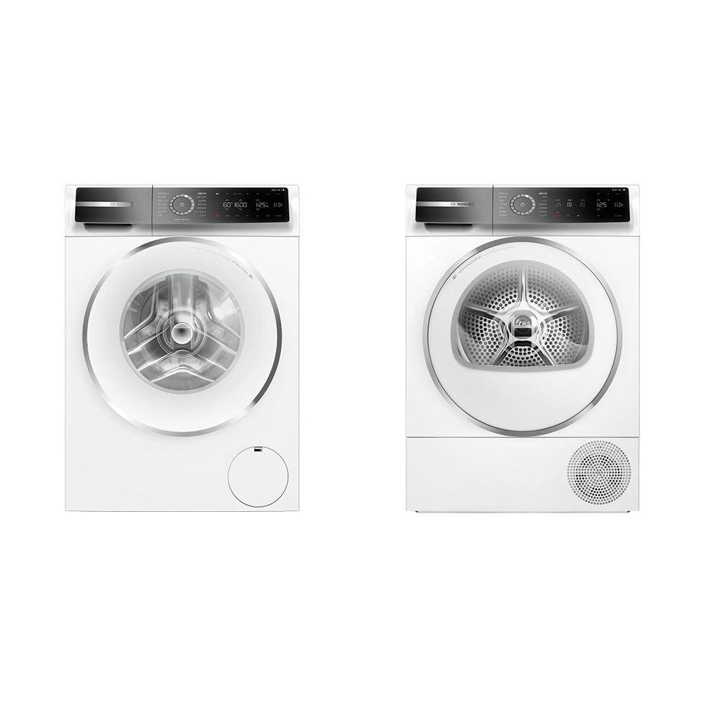 【BOSCH 博世】10公斤 蒸氣除皺洗衣機+9公斤 Heat Pump 速效乾衣機 (WGB25600TC+WQB245B0TC)