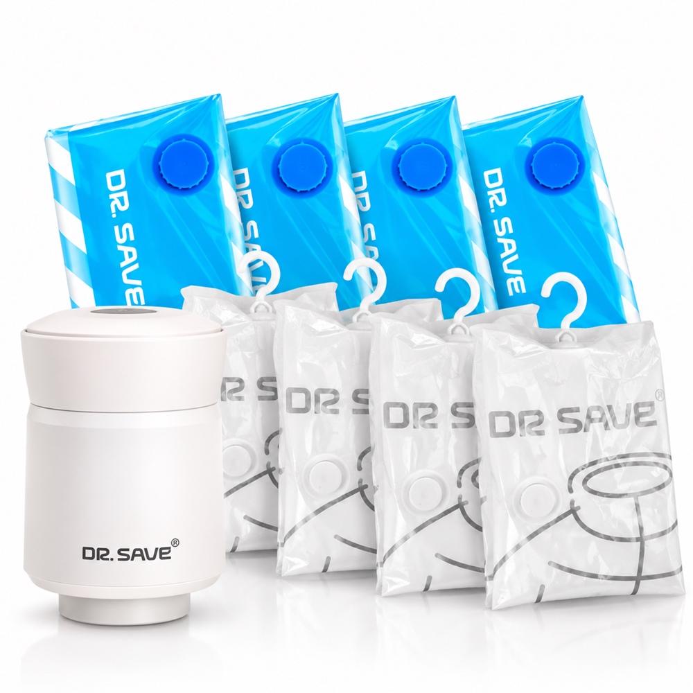 【摩肯】Dr.Save 3in1極度快抽充氣機-9件組 (含真空壓縮袋Lx2+Sx2 & 吊掛式真空收納袋Lx2+Mx2)