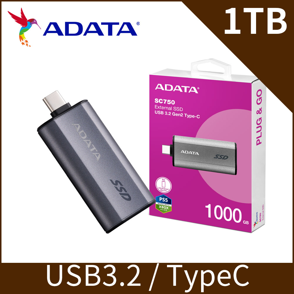 威剛ADATA SC750 1TB 外接式固態硬碟SSD(鈦灰)