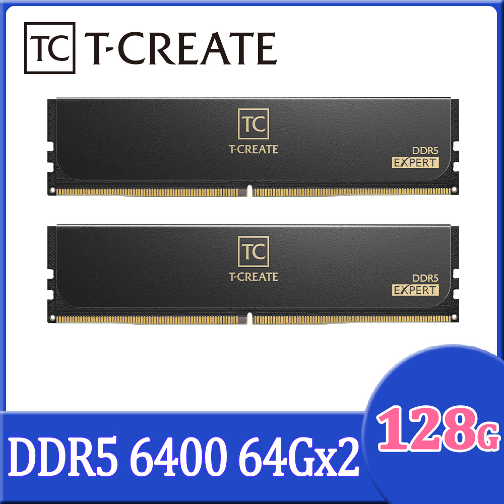 TEAM 十銓 T-CREATE 創作者系列 EXPERT DDR5 6400 128GB (64Gx2) 黑色 桌上型超頻記憶體