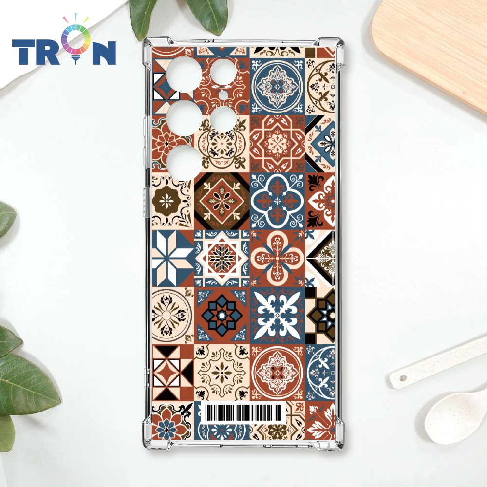 TRON 三星 S24 Ultra 優雅北歐風幾何復古花磚 載具 四角防摔殼 手機殼