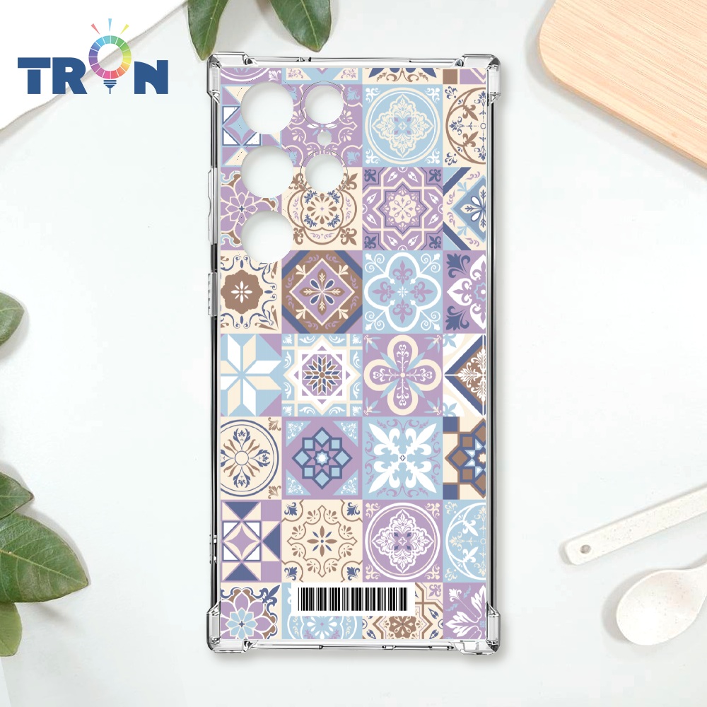 TRON 三星 S24 Ultra 優雅北歐風幾何復古花磚 載具 四角防摔殼 手機殼