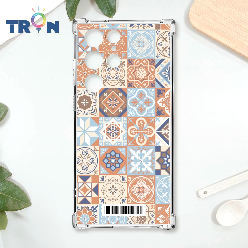 TRON 三星 S24 Ultra 優雅北歐風幾何復古花磚 載具 四角防摔殼 手機殼