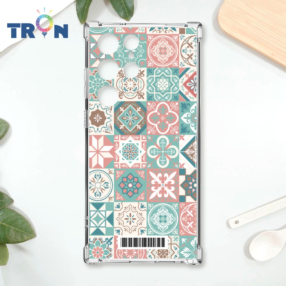 TRON 三星 S24 Ultra 優雅北歐風幾何復古花磚 載具 四角防摔殼 手機殼