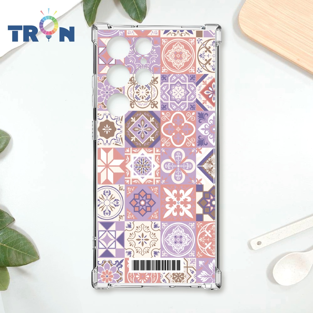 TRON 三星 S24 Ultra 優雅北歐風幾何復古花磚 載具 四角防摔殼 手機殼