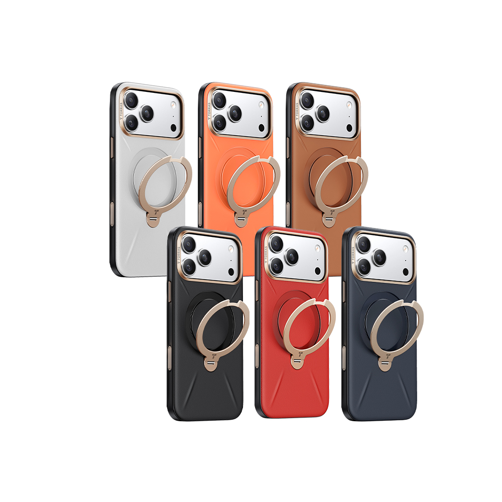 TORRAS Ostand Spin VegSkin iPhone 17系列磁吸四象限旋轉支架防摔純素皮革手機殼