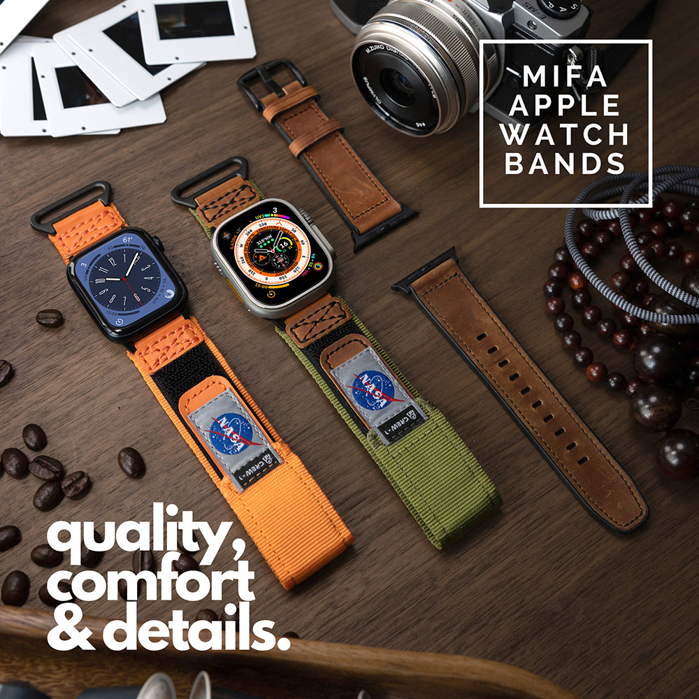 Mifa Apple Watch EDC-34太空總署NASA系列戰術尼龍混搭真皮皮革運動錶帶