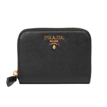 PRADA SAFFIANO 防刮皮革字母LOGO拉鍊零錢包(黑色)