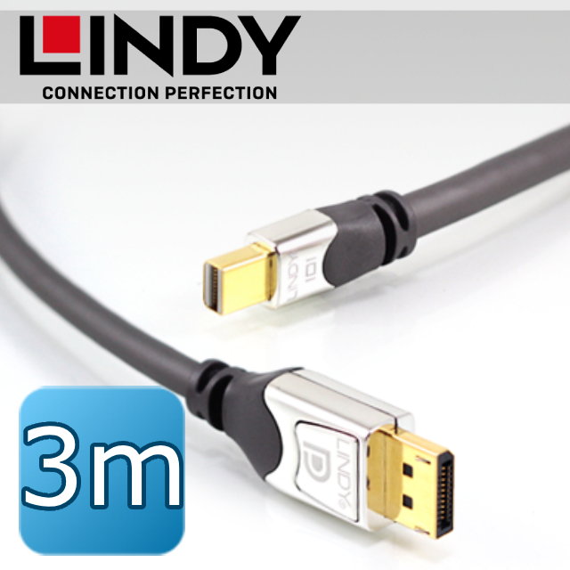 LINDY 林帝 LINDY 林帝 mini-DisplayPort公 對 DisplayPort公 1.3版 連接線 3m (41553)