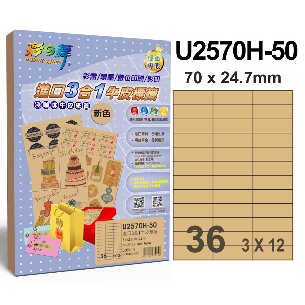 彩之舞進口3合1牛皮標籤U2570H