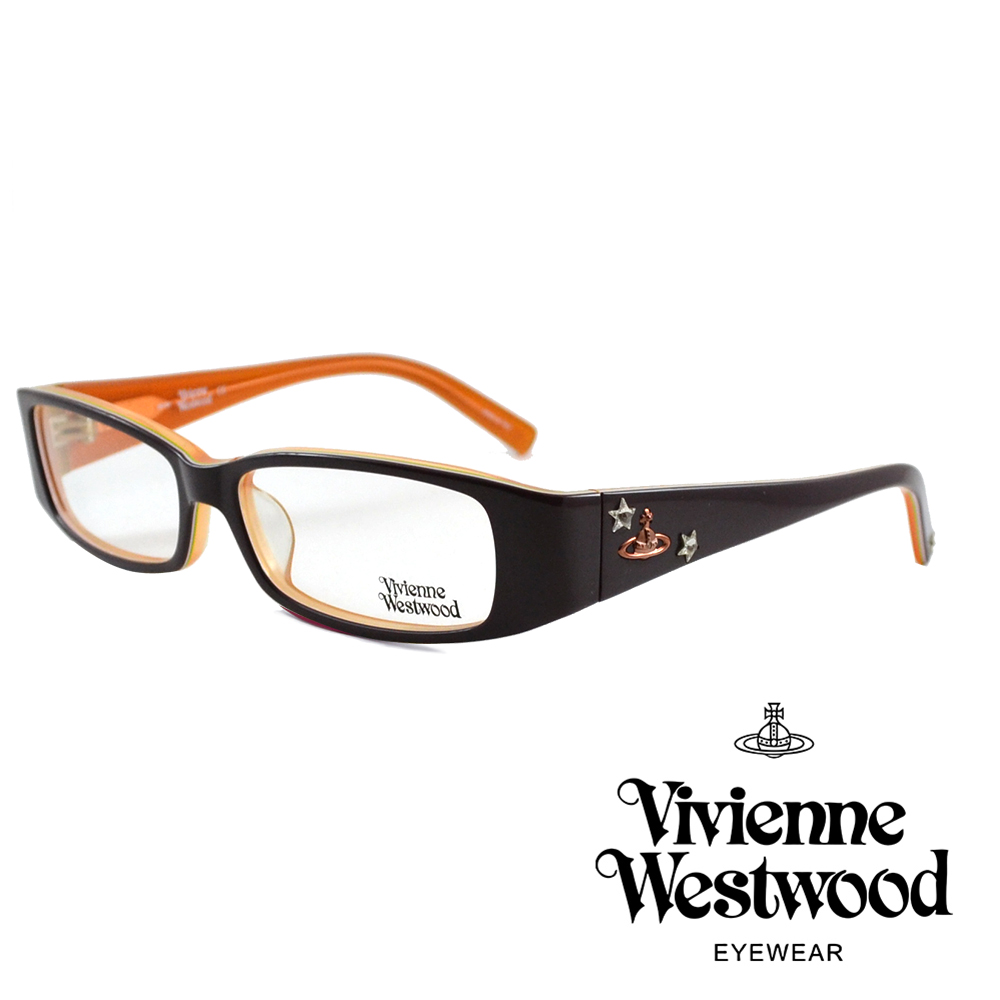 Vivienne Westwood 薇薇安魏斯伍德 英國光學鏡框閃亮時尚晶鑽英倫龐克風(黑+橘) VW16901