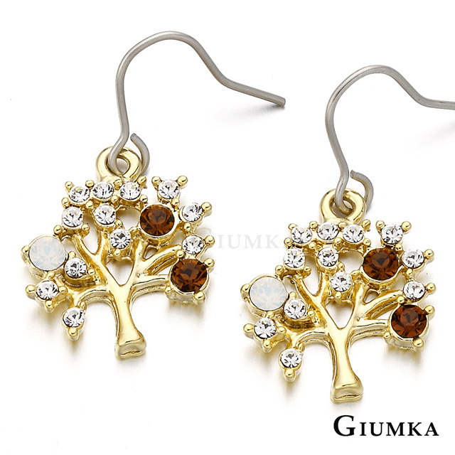 GIUMKA -耳環-耳勾式-智慧之樹-金色