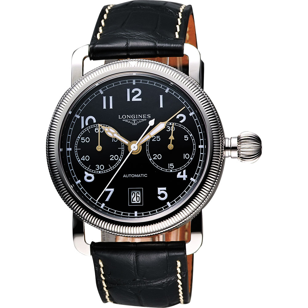 LONGINES 浪琴 Heritage 經典復古飛航計時機械腕錶-黑/41mm L2.783.4.53.2