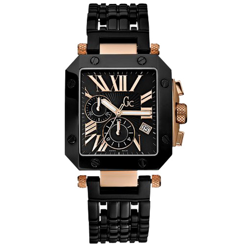 GUESS Collection 榮耀紳士都會計時腕錶-鋼帶-黑金-GX63002G1
