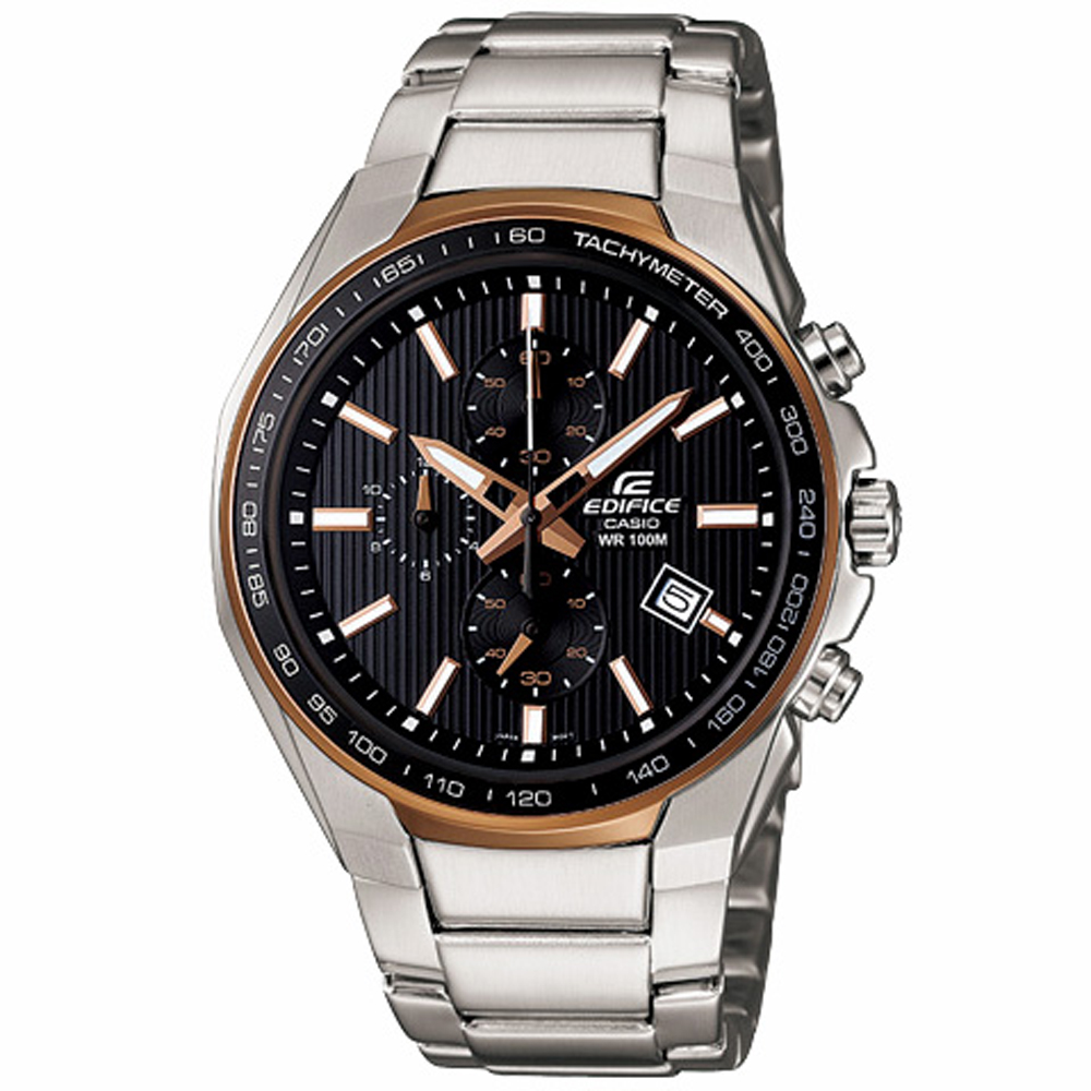 CASIO 卡西歐 EDIFICE 極簡俐落計時運動錶-金框