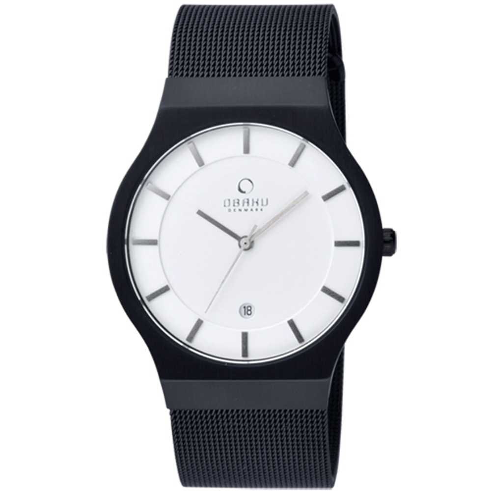 OBAKU 極簡時代優雅時尚腕錶-黑帶白面-大