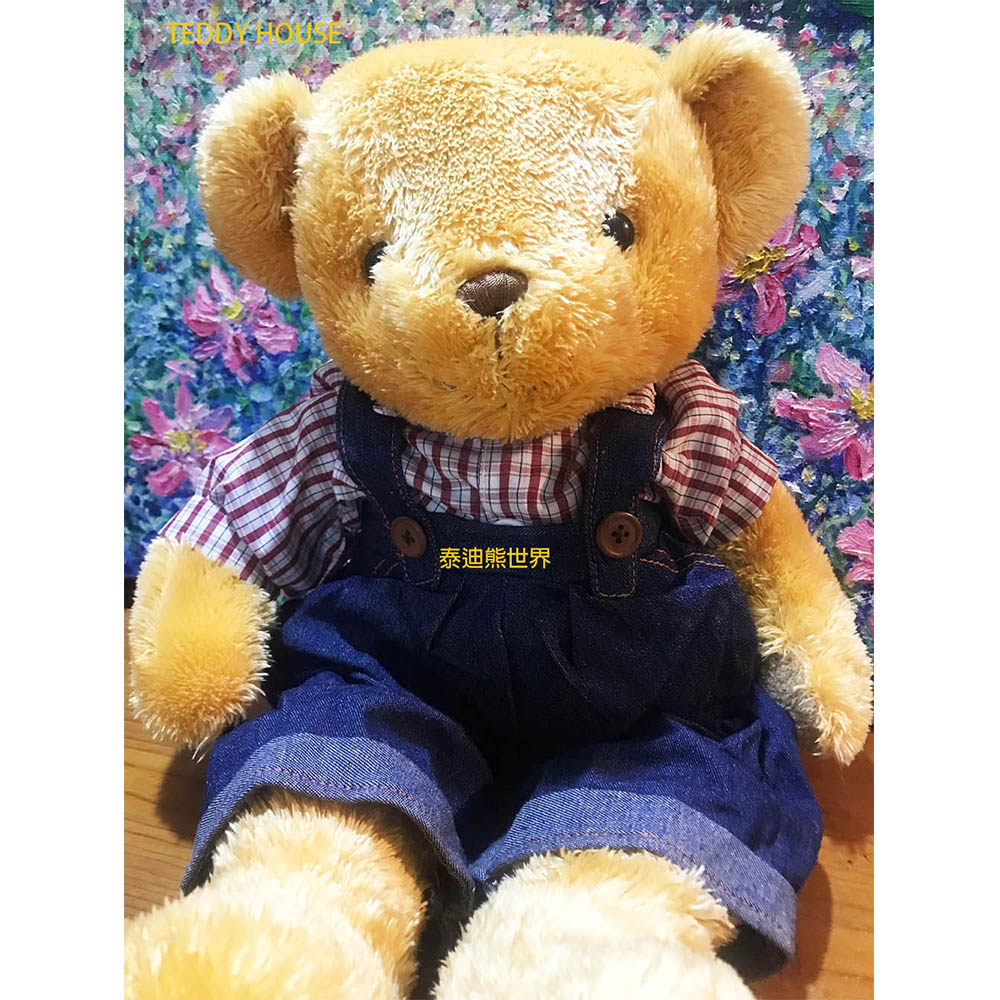 【TEDDY HOUSE】泰迪熊玩具玩偶公仔絨毛娃娃紅格牛仔泰迪熊(大)(男)可許願有靈氣好運泰迪熊