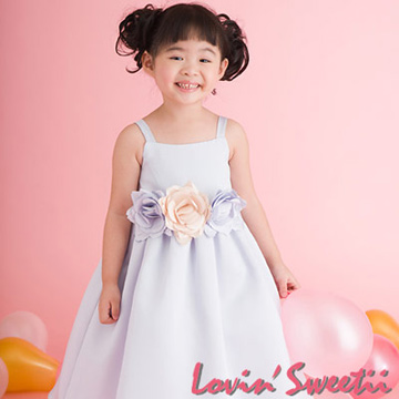 LOVIN 【` Sweetii】俏麗小公主童洋裝~粉藍~限量款 (花飾或腰帶顏色隨機)