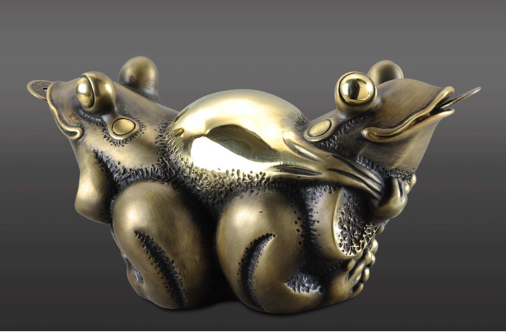 流】時代提物 吉祥作 骨製 蛙蓮彫根付 TL228